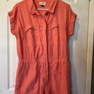 Coral Button-Up Romper